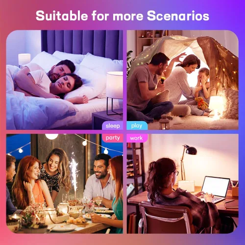 Vista 7 de Bombillas LED inteligentes, bombillas Bluetooth, bombillas RGB+CCT que cambian de color con control de aplicación, A19, E26, sincronización