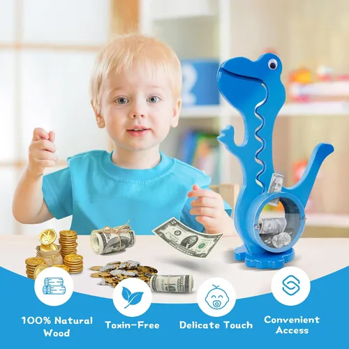 Vista 3 de Hucha de dinosaurio Boalord para niñas y niños con animales grandes, caja de ahorro de dinero personalizada para niños y adultos, el mejor regalo
