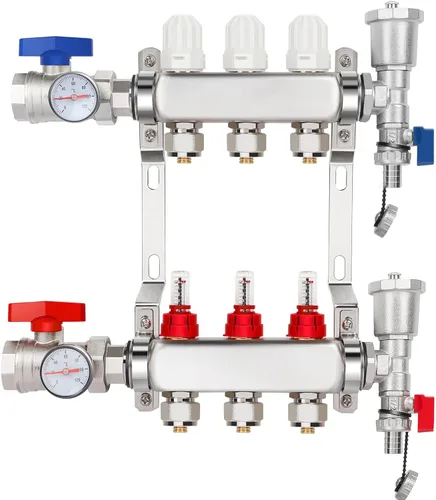 Vista 13 de Colector de calor radiante PEX de 2 ramas, colector de tubos PEX de 1/2 pulgada, kit de colector de calor de piso de acero inoxidable 304