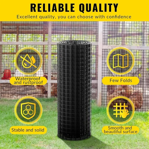Vista 3 de Tela Metálica de Alambre Recubierto de PVC 24'' x 25' Malla de 1/2 pulgada Valla de Alambre de Pollo Recubierto de Vinilo Negro Calibre 19 Valla