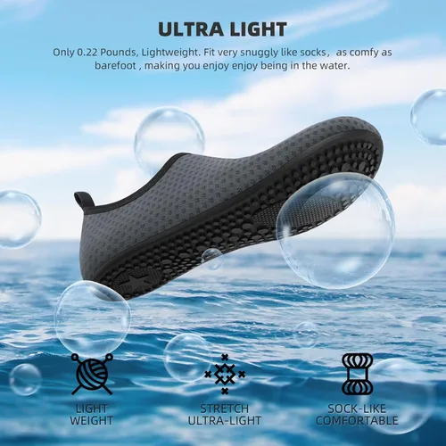 Vista 4 de Calcetines de agua para mujeres y hombres adultos, zapatos de natación acuáticos, playa, río, piscina, descalzo, yoga, ejercicio, accesorios