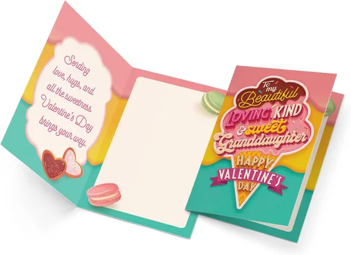 Vista 3 de Prime Greetings Tarjeta del día de San Valentín para nieta, fabricada en Estados Unidos, ecológica, tarjeta gruesa con sobre de primera calidad de 5