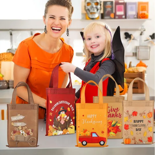 Vista 5 de Abbylike 30 bolsas de regalo para el día de Acción de Gracias, bolsas de regalo de otoño no tejidas, bolsas de regalo de fiesta de Acción de Gracias