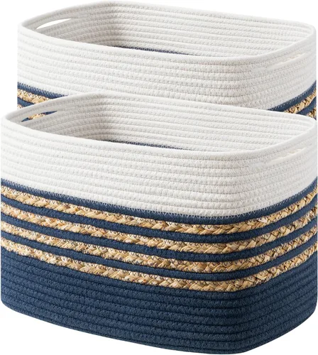 Vista 10 de UBBCARE Paquete de 1 canasta para organizar, cestas de almacenamiento tejidas para juguetes y toallas, cesta rectangular de cuerda de algodón
