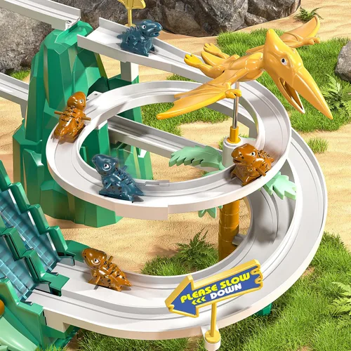 Vista 7 de JUKUDAHU Pista de Escalada y Deslizamiento de Dinosaurios para Niños de 3, 4, 5, 6, 7, 8 años - Juego de Pista de Carreras, Juguete de Coche