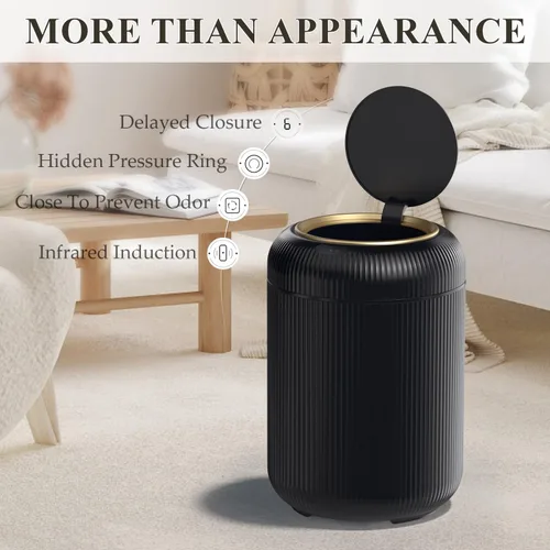 Vista 2 de Cubo de basura de baño con sensor de movimiento con tapa, cubo de basura automático de 3 galones/11 litros, cubo de basura negro inteligente, cubo