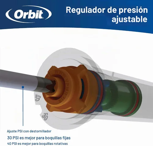 Vista 10 de Orbit 80308-Rociador profesional de cabezal rociador emergente regulador de presión de 4 pulgadas con boquilla de patrón ajustable de 15 pies