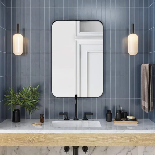 Vista 4 de Better - Espejo de pared biselado Espejo de tocador de baño Marco de metal negro Rectángulo de 30 x 40 pulgadas