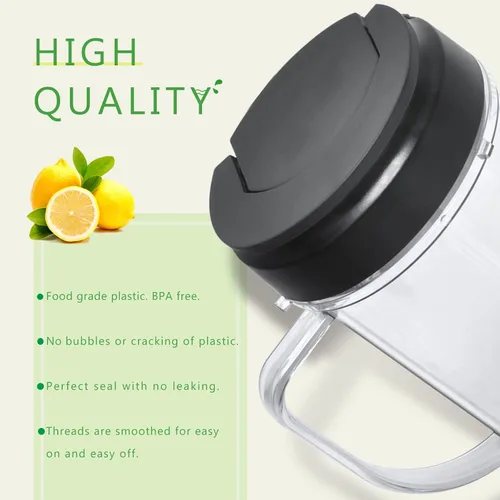 Vista 5 de Paquete de 2 piezas de repuesto para tazas de licuadora Magic Bull, taza alta de 22 onzas con tapa abatible para llevar, piezas de repuesto