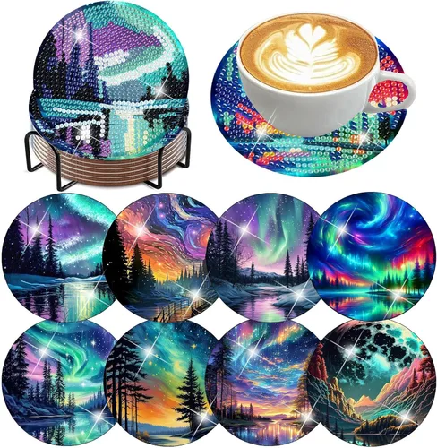 Vista 12 de ijbnhd 8 posavasos de pintura de diamantes de animales, posavasos de arte de diamantes con soporte para principiantes y adultos, suministros