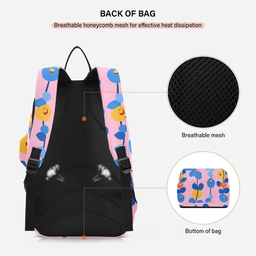 Vista 4 de Mochila de tenis para adultos, transpirable, flores azules y naranjas, rosa, 2 raquetas, bolsa con almohadilla protectora para mujeres, hombres