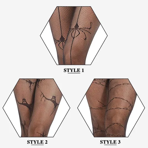 Vista 6 de MANZI Medias de red para mujer con estampado de mallas