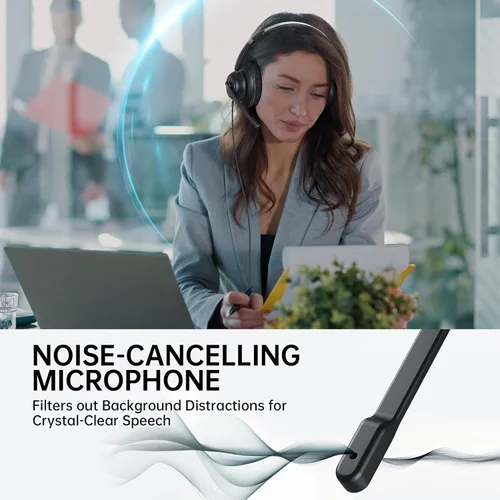 Vista 3 de EKSA H8 - Auriculares USB con micrófono para trabajo, auriculares estéreo con cable para computadora con cancelación de ruido, controles en línea