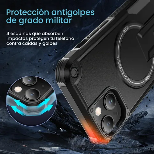 Vista 7 de Caka Funda para iPhone 13 y iPhone 14 con soporte, color negro