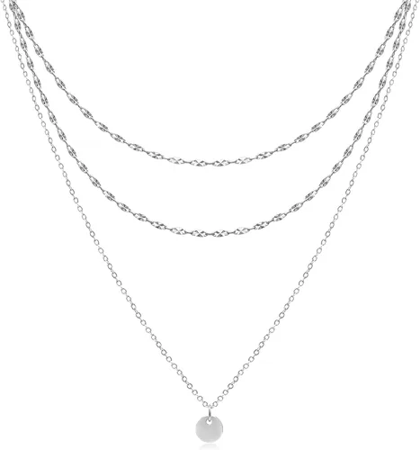 Vista 17 de Aisansty - Gargantilla de varias capas, hecha a mano, con forma de tubo, dije de moneda, colgante de perla y estrella, cadena ajustable de varias