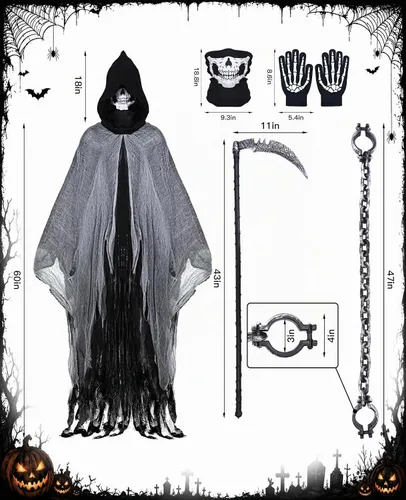 Vista 6 de Disfraz de la parca, capa con capucha de Halloween, disfraces de cosplay de Halloween para adultos