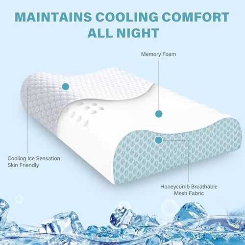 Vista 6 de Paquete de 2 almohadas de espuma viscoelástica para el cuello, almohada de apoyo para el cuello para aliviar el dolor, almohada cervical ergonómica