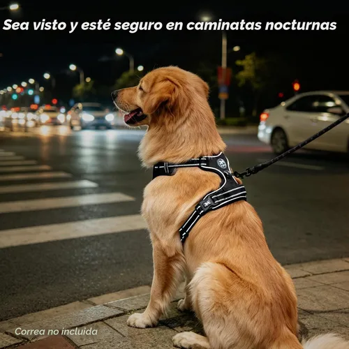 Vista 7 de PoyPet - Arnés para perro, sin tirones ni estrangulamiento, chaleco reflejante ajustable acolchado con enganche frontal y asa para fácil control