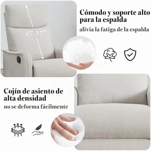 Vista 7 de cinkehome Silla Reclinable Giratoria Mecedora con Masaje Térmico, Sillas Reclinables Mecedoras para Guardería, Espacios Pequeños, Respaldo Alto