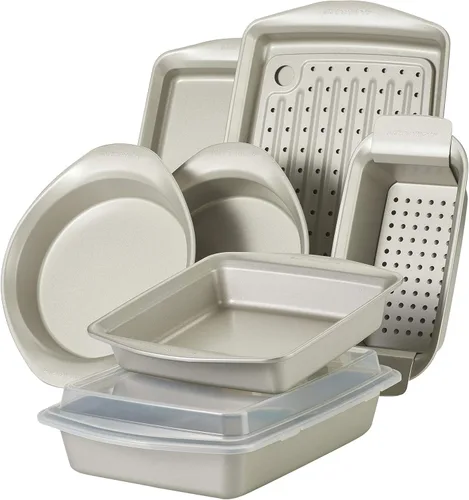 Vista 2 de Rachael Ray El juego de utensilios antiadherentes para hornear sin agarres incluye molde antiadherente para pan, moldes para hornear, moldes