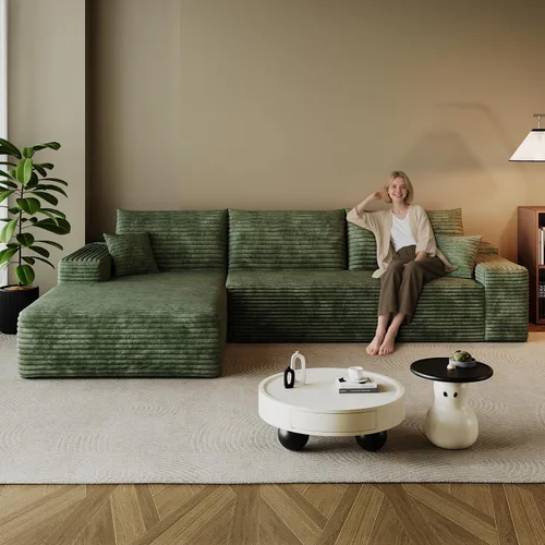 Vista 19 de Sofá modular en forma de L de 96 pulgadas con diván, moderno y cómodo sofá de pana para sala de estar, sofá de espuma viscoelástica, no requiere