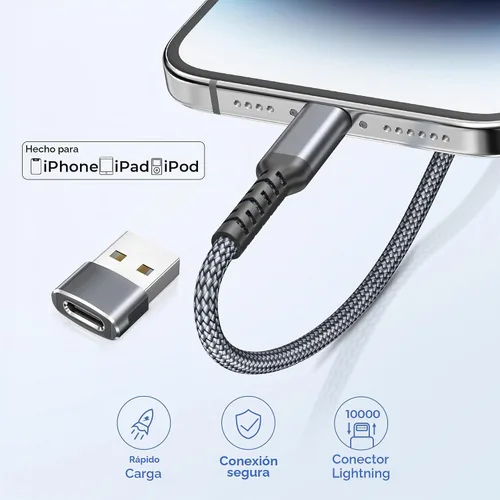 Vista 4 de Basesailor Cable de carga corto de 1 pie para iPhone 14 13 con adaptador Gris