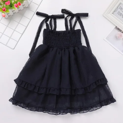 Vista 2 de Vestido de tul de verano para niña pequeña, vestido floral de fiesta de cumpleaños, vestido de boda para niña de las flores, vestido casual