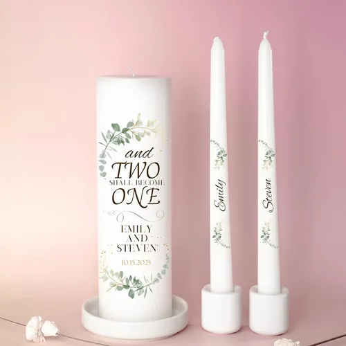 Vista 8 de Velas Unity para Boda, Set Moderno de Unity, Velas Personalizadas y a Medida de Columna y Cónicas con Cita, Cera Premium Blanca Sin Aroma