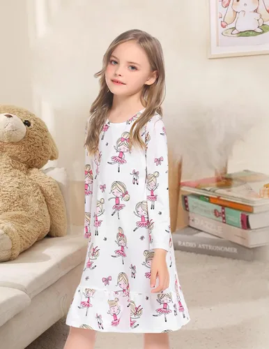 Vista 2 de Arshiner Ropa de dormir para niña de manga larga lindo camisón camisón pijama vestido