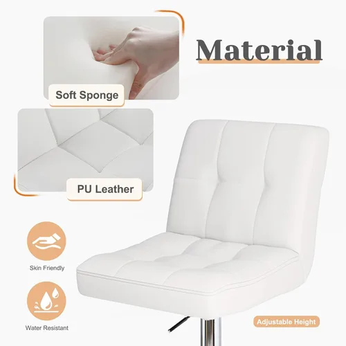 Vista 5 de Sweetcrispy Juego de 2 taburetes de bar de piel sintética ajustables sin brazos, taburetes de bar giratorios hidráulicos para encimera de cocina