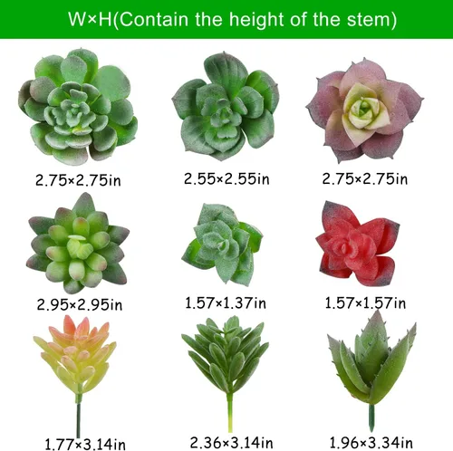 Vista 2 de CCINEE 18 plantas suculentas artificiales, mini surtido verde flocado falso Echeveria realista agave floral de loto sintético para paisaje, jardín