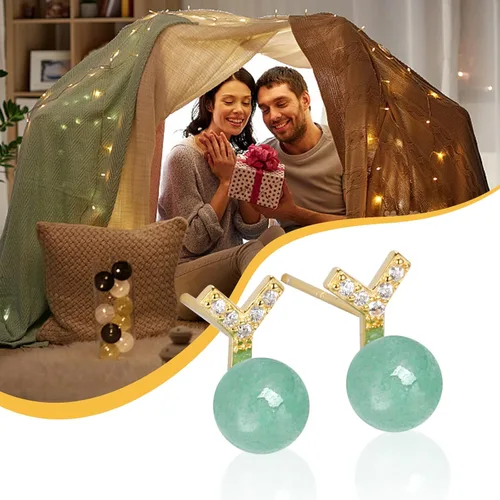 Vista 28 de Jade Earrings Studs,Green Jade Earrings for Women,925 Sterling Silver Earrings Studs for Sensitive Ears,Handmade Jade Earrings for Birthday