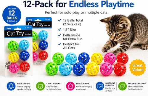 Vista 6 de bulk buys Juego de juguetes para gatos con bolas con campanas, razas medianas