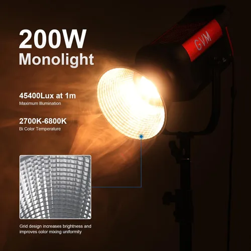 Vista 2 de GVM 200W Luz de Vídeo LED, Kit de Iluminación para Fotografía PRO SD200B con Red Mesh Bluetooth/Control DMX, Luz de Estudio de Iluminación Continua