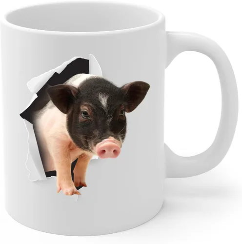 Vista 2 de Funny Saddle Mini Cerdo Mamá y Papá Regalos Con Mascotas Miradas A Través Taza De Café Blanco 11 oz
