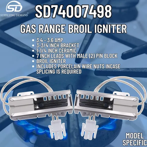 Vista 7 de Supplying Demand 74007498 7432P075-60 Gas Range Broil Igniter Glow Bar Reemplazo