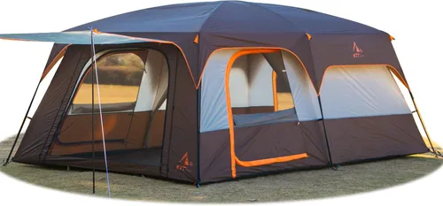 Vista 18 de KTT Extra Large Tent 10-12-14 Person(Style-B),Family Cabin Tents,2 Rooms,3 Doors and 3 Windows with Mesh,Straight Wall,Waterproof,Double Layer,Big
