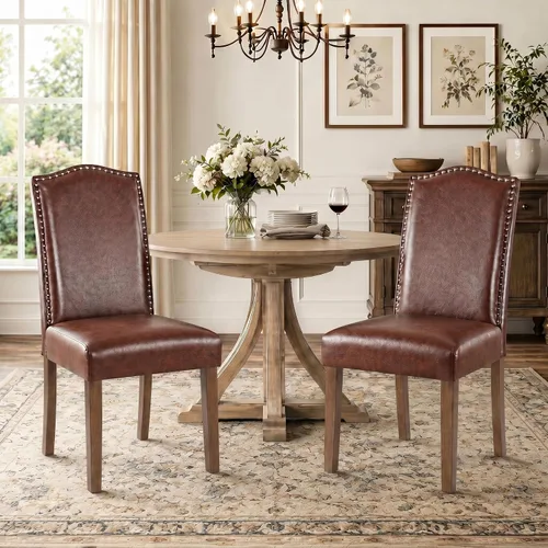 Vista 16 de Juego de 2 sillas de comedor tapizadas modernas y elegantes para cocina Beige