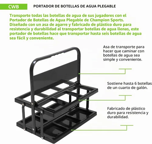 Vista 4 de Portabotella plegable para agua de Champion Sports, Negro, Estándar