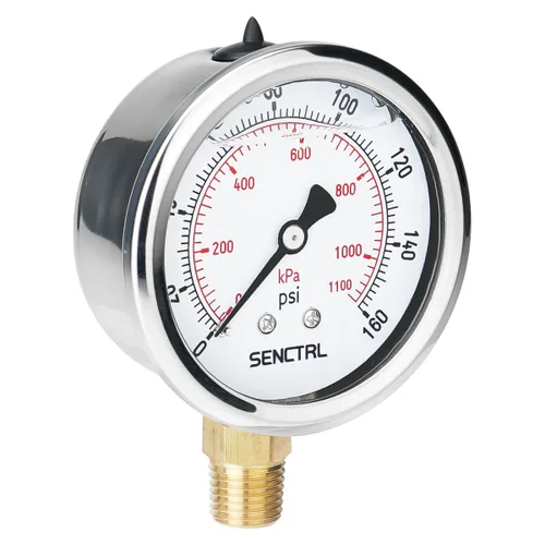 Vista 14 de SENCTRL Medidor de baja presión relleno de líquido de aceite de silicona al vacío de 30 inHg, tamaño de dial de 2.5", montaje inferior NPT de 1/4