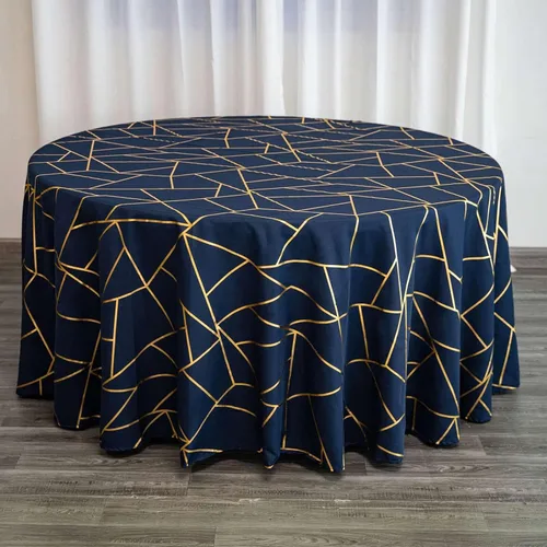 Vista 43 de Efavormart - Mantel redondo de poliéster de 120 pulgadas con patrón geométrico dorado Morado