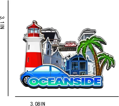 Vista 3 de Oceanside California USA - Imán de madera para nevera, monumentos en 3D, recuerdos coleccionables, decoración hecha a mano, 1396