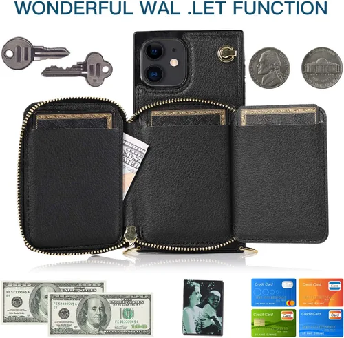 Vista 3 de Asuwish Funda de teléfono para iPhone 13 Mini de 5.4 pulgadas con protector de pantalla y soporte para tarjetas con cremallera, soporte de ranura