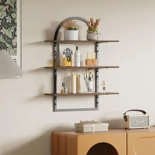 Vista 5 de Estante flotante para pared, estantes de 3 niveles de 24 x 31.5 pulgadas para pared de habitación para baño, dormitorio, inodoro, cocina, sala