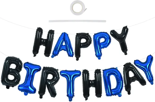 Vista 26 de TONIFUL Pancarta de Globos Negros de Feliz Cumpleaños de 16 Pulgadas con Letras de Papel de Aluminio Mylar, Cartel Banderín Reutilizable
