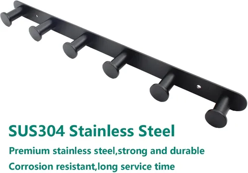 Vista 4 de Perchero de pared de acero inoxidable, resistente para colgar en la entrada, estante multiusos con 6 ganchos para dormitorio, baño, pasillo, garaje