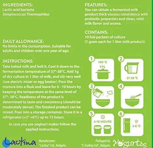 Vista 2 de Ryazhenka - Leche horneada / yogurt.bg Starter Culture de lactina, probiótico, orgánico para 10 litros