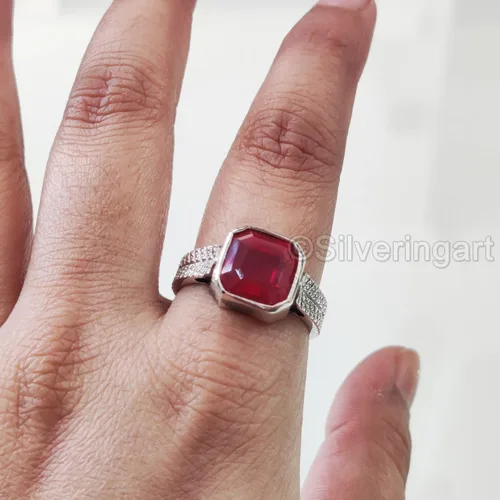 Vista 4 de Natural Ruby Ring, Ruby Mens Heavy Ring, July Birthstone, Oxidized, 925 Sterling Silver, Signet Ring, Christmas, Thanksgiving, Handmade, Statement