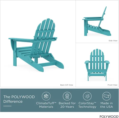 Vista 3 de POLYWOOD AD5030AR Silla Adirondack plegable clásica, Altura: 35.00" - Ancho: 29" - Profundidad: 35.00", Aruba