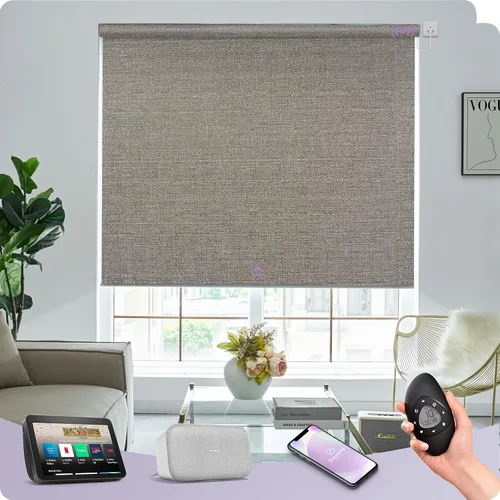 Vista 15 de Graywind Persianas enrollables motorizadas 100% opacas compatibles con Alexa Google, de vinilo, impermeables, inalámbricas, control remoto A-Beige